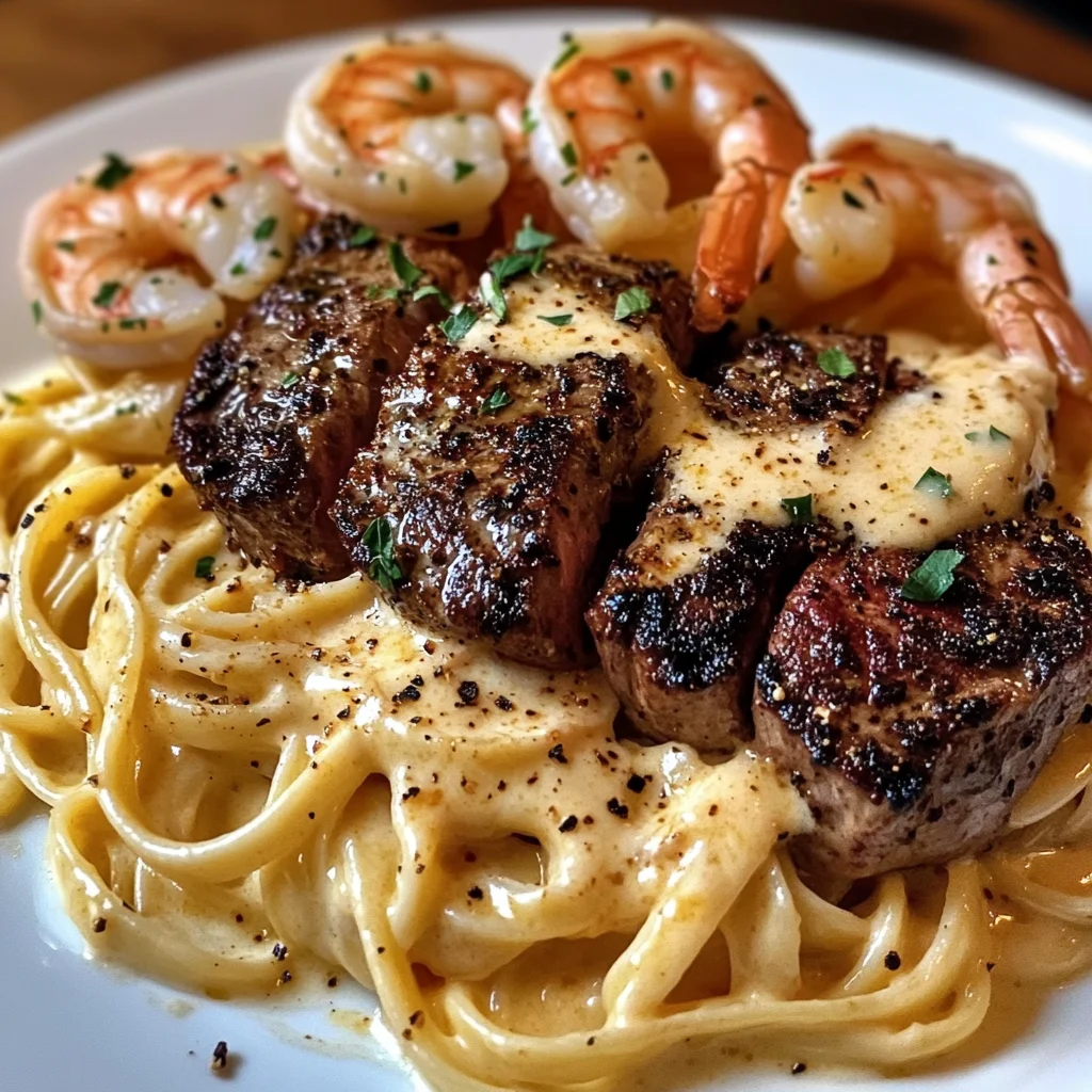 Creamy Cajun Steak and Shrimp Alfredo