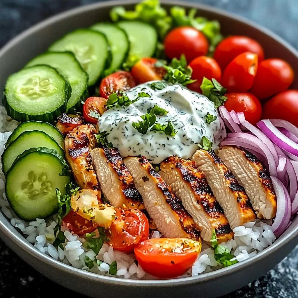 Grilled Chicken & Rice Veggie Bowl with Herb Yogurt