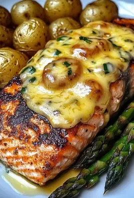 Grilled Salmon with Garlic Potatoes & Cheesy Asparagus