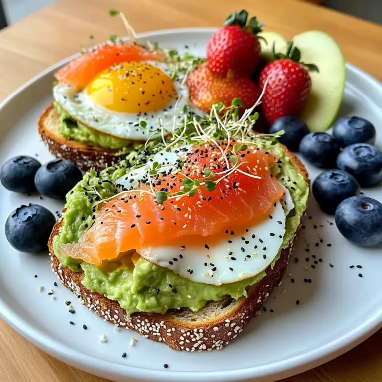 Smoked Salmon & Egg Avocado Toast Plate with Fresh Fruit & Tea