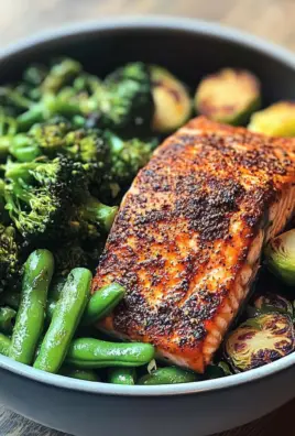 Spiced Salmon Bowl with Roasted Brussels, Sautéed Greens & Steamed Broccoli