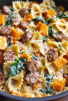 Creamy Roasted Butternut Squash Pasta with Sausage and Spinach