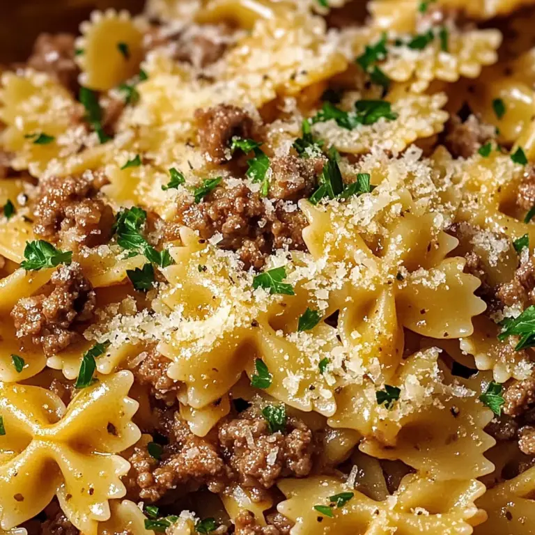 Garlic Butter Bowtie Pasta with Ground Beef Recipe