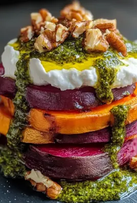 Sweet Potato & Beet Stacks with Pesto, Burrata & Walnuts Recipe