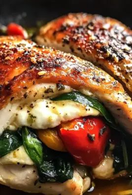 Roasted Red Pepper, Spinach, and Mozzarella Stuffed Chicken