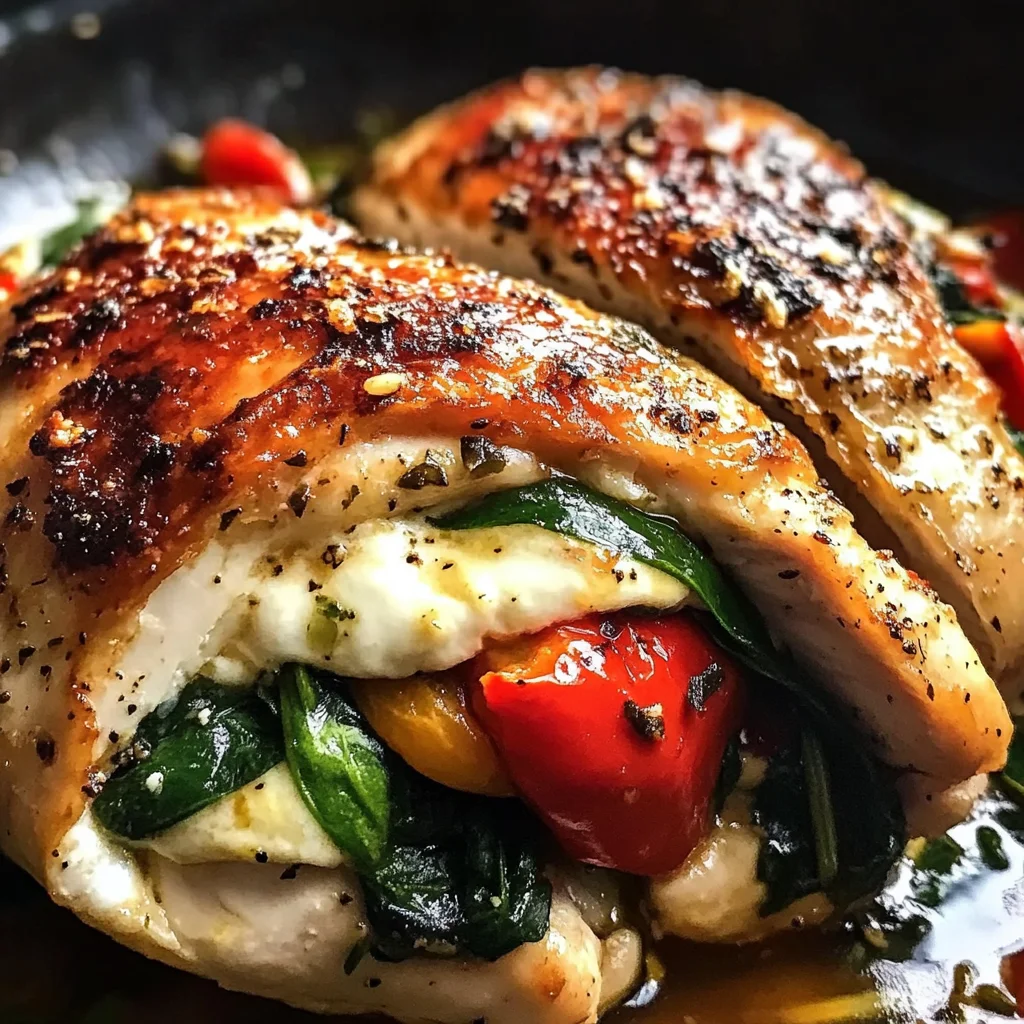 Roasted Red Pepper, Spinach, and Mozzarella Stuffed Chicken