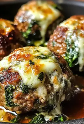 Spinach Garlic Meatballs Stuffed with Mozzarella