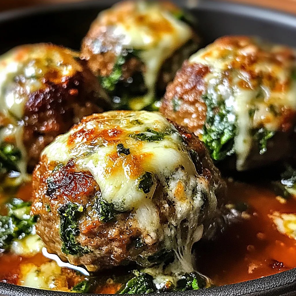 Spinach Garlic Meatballs Stuffed with Mozzarella