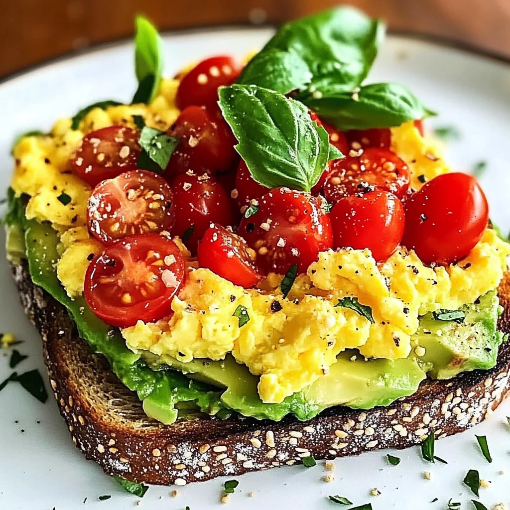 Avocado Toast with Scrambled Eggs and Tomatoes