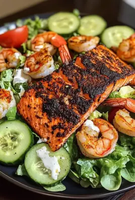 Blackened Salmon & Shrimp Salad