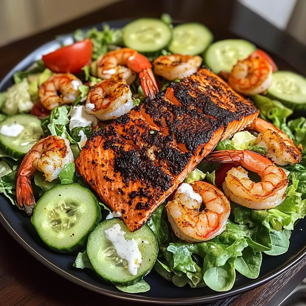 Blackened Salmon & Shrimp Salad