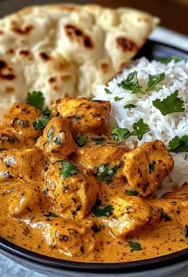 Butter Chicken with Coriander, Rice, and Naan
