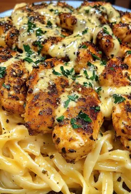 Cajun Chicken Bites with Cheesy Alfredo Linguine