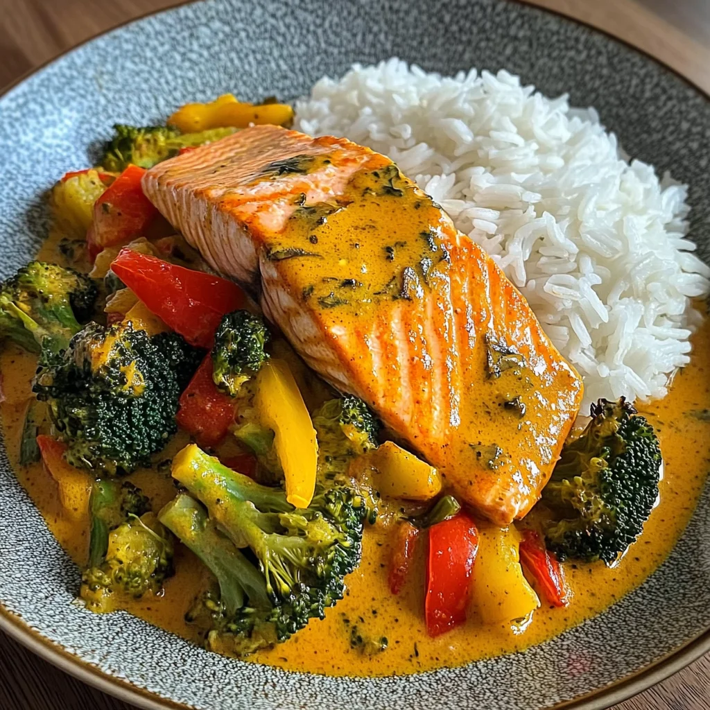 Coconut Veggie Salmon Curry with Rice
