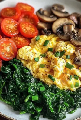 Colorful Scrambled Eggs with Mushrooms, Spinach & Tomatoes