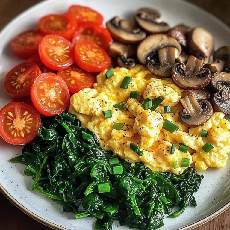Colorful Scrambled Eggs with Mushrooms, Spinach & Tomatoes