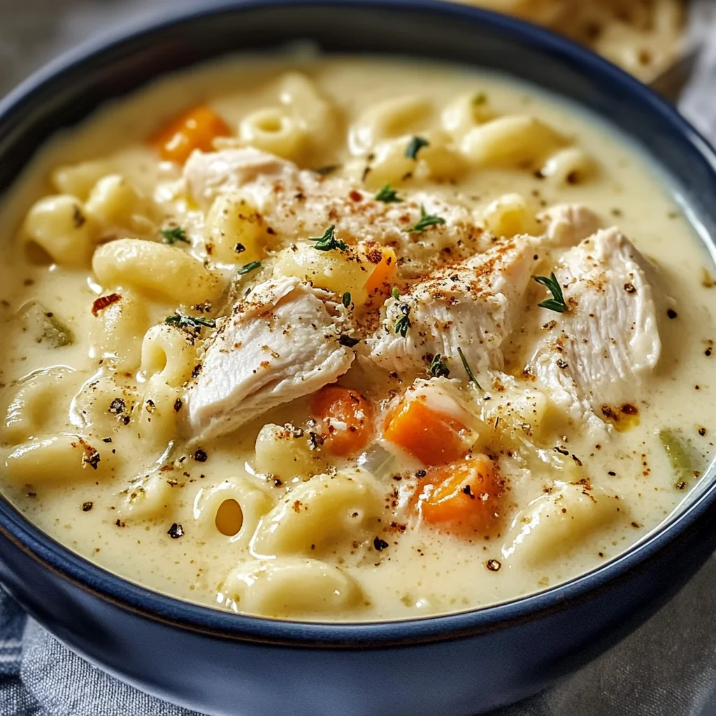 Creamy Chicken Macaroni Cheese Soup
