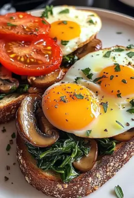 Creamy Tomato & Mushroom Toast Plate with Jammy Eggs & Spinach