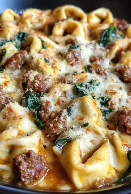 Creamy Tortellini Pasta with Beef, Spinach & Italian Sausage