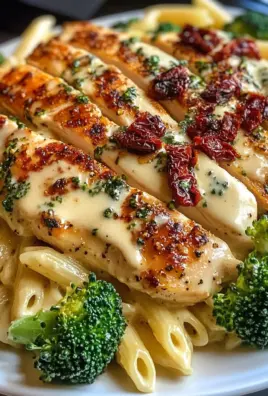 Creamy Tuscan Chicken and Broccoli Alfredo Penne
