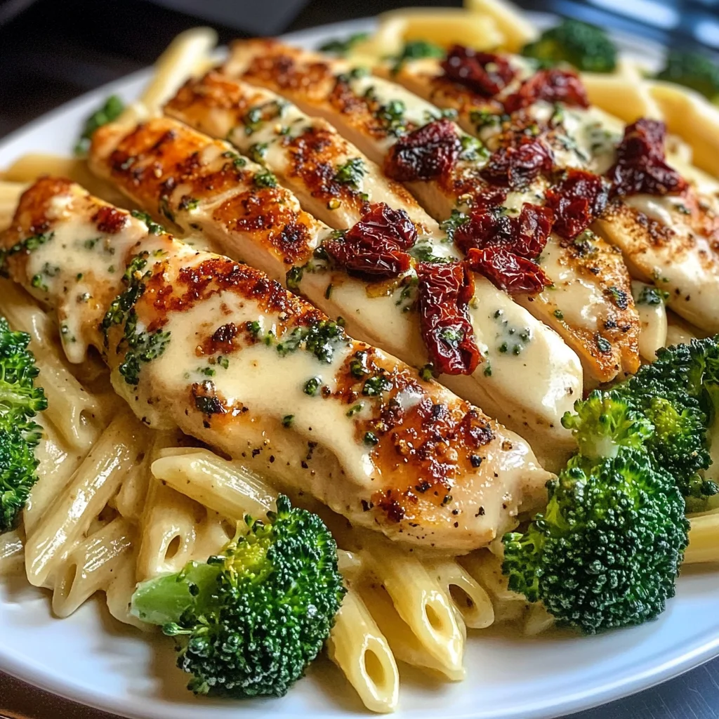 Creamy Tuscan Chicken and Broccoli Alfredo Penne