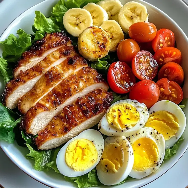 Crispy Chicken & Egg Salad Bowl with Fresh Banana & Greens