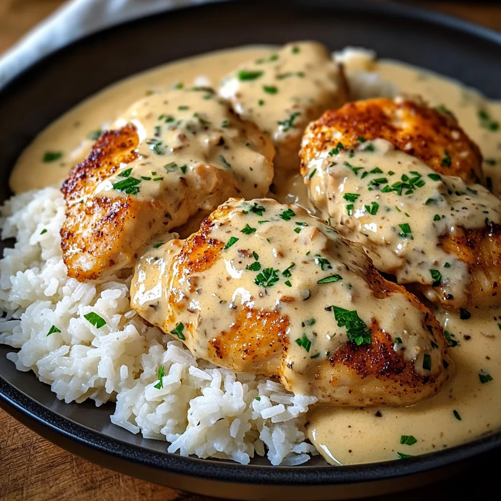 Easy Creamy Smothered Chicken And Rice Dinner Recipe