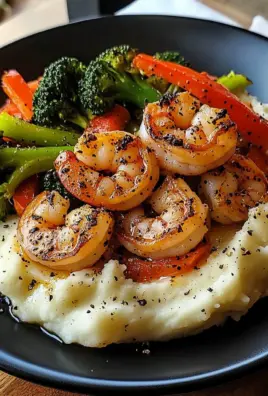 Garlic Butter Shrimp with Sautéed Veggies & Creamy Mashed Potatoes