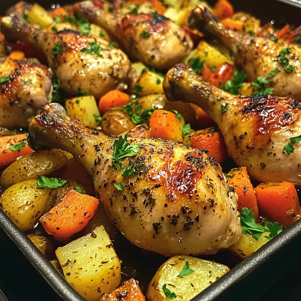 Garlic Herb Chicken Drumsticks with Roasted Veggies
