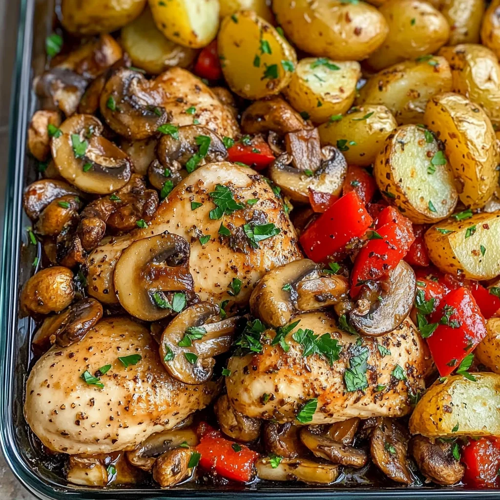 Garlic Herb Chicken with Mushrooms & Roasted Potatoes