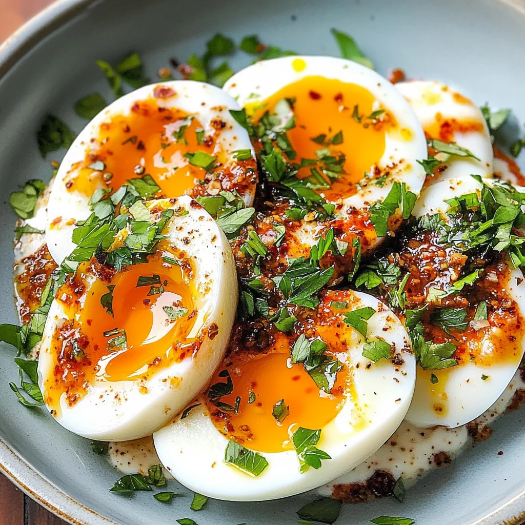 Jammy Eggs with Chili Butter and Garlic Yogurt