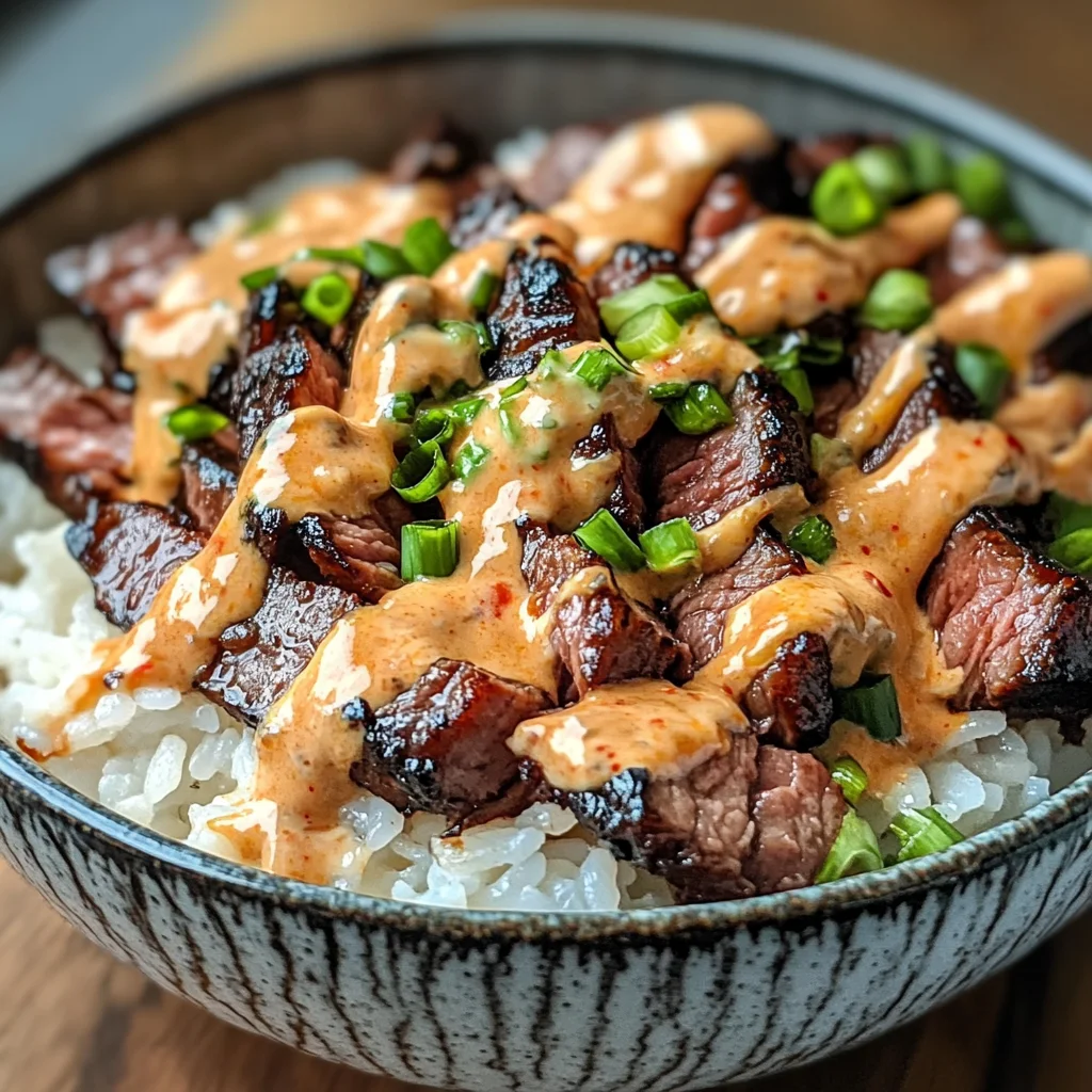 Korean BBQ Steak Rice Bowls with Spicy Cream Sauce