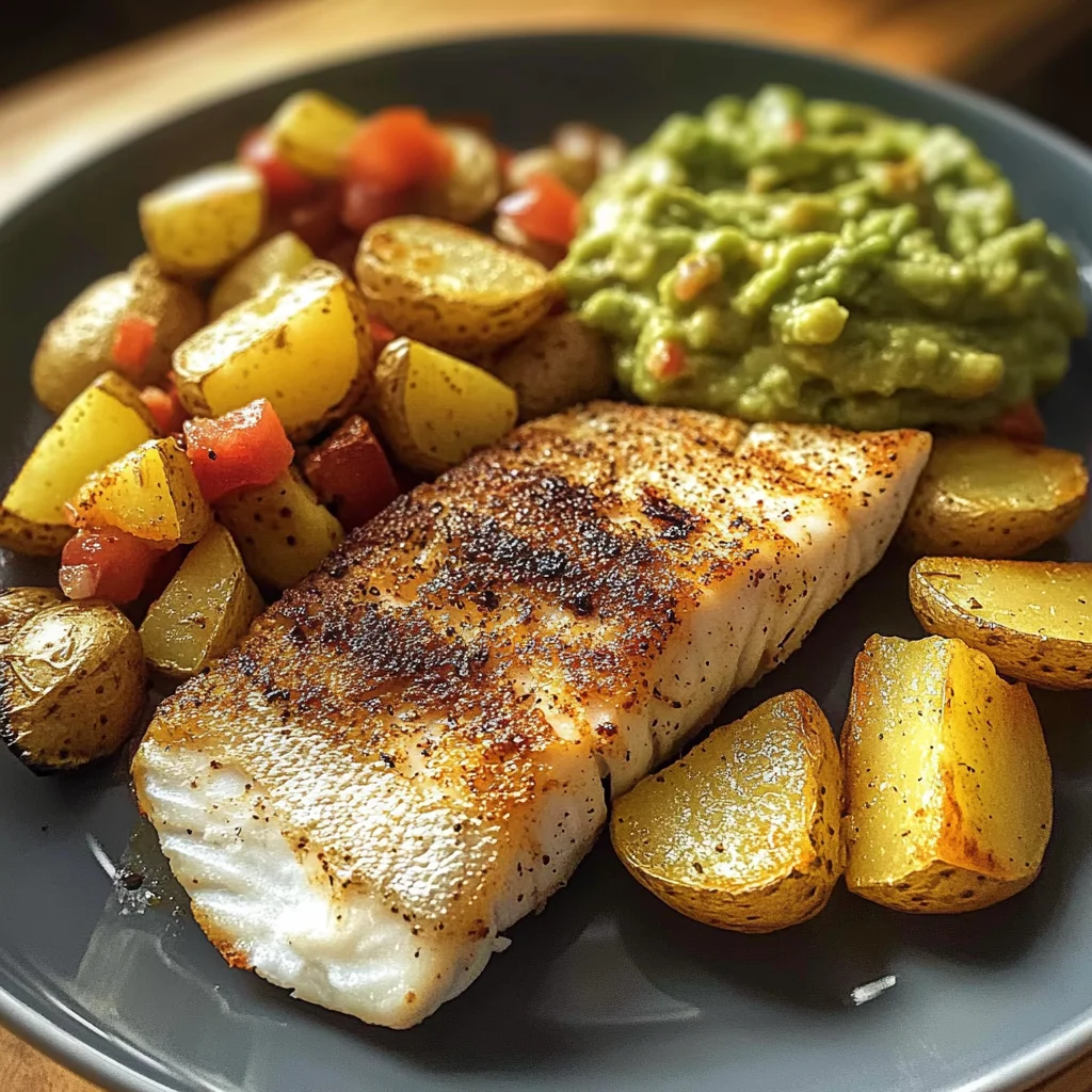 Pan-Seared Fish with Roasted Potatoes & Guacamole