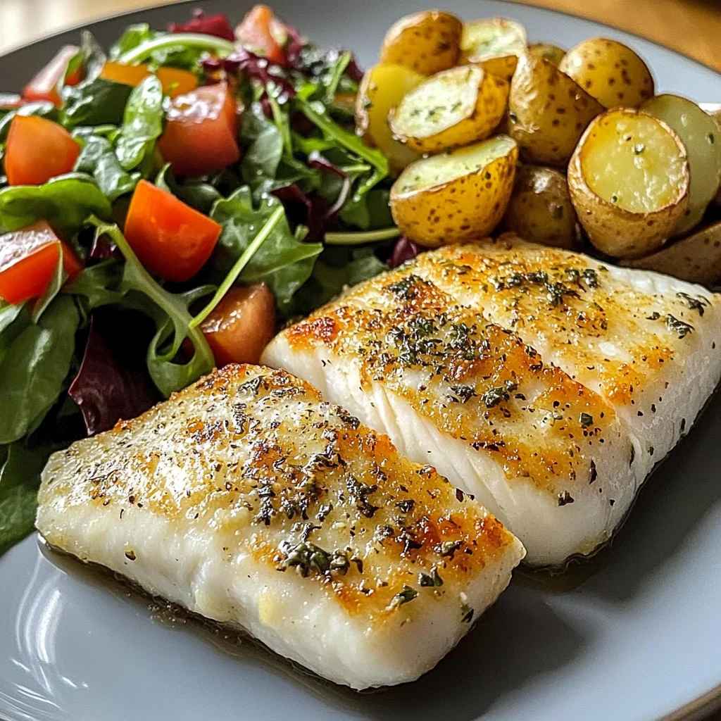 Pan-Seared White Fish with Herbed Baby Potatoes & Garden Salad