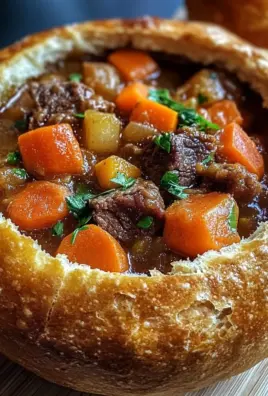 Rustic Beef Stew in Crusty Bread Bowls