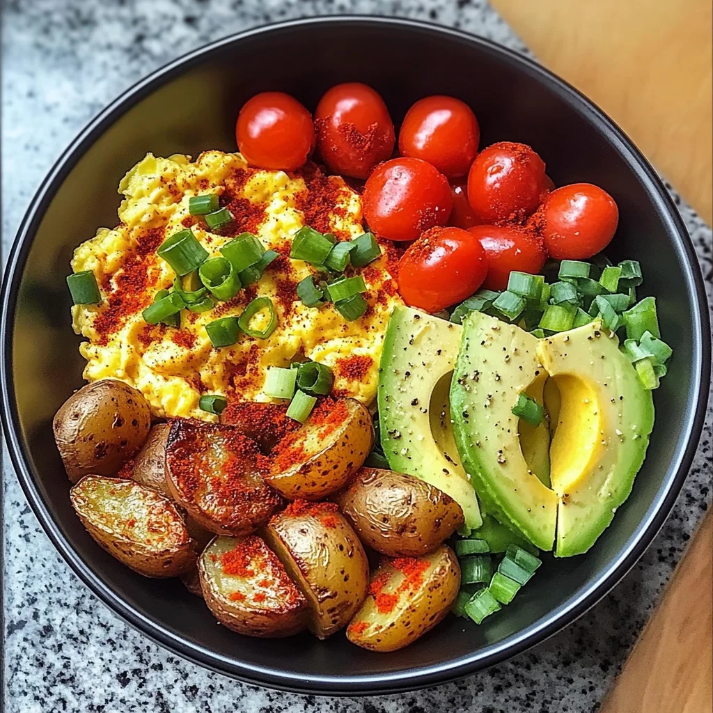 Savory Breakfast Bowl with Scrambled Eggs, Avocado & Baby Potatoes