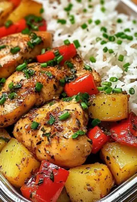 Savory Herb Chicken with Roasted Potatoes, Bell Peppers & Steamed Rice