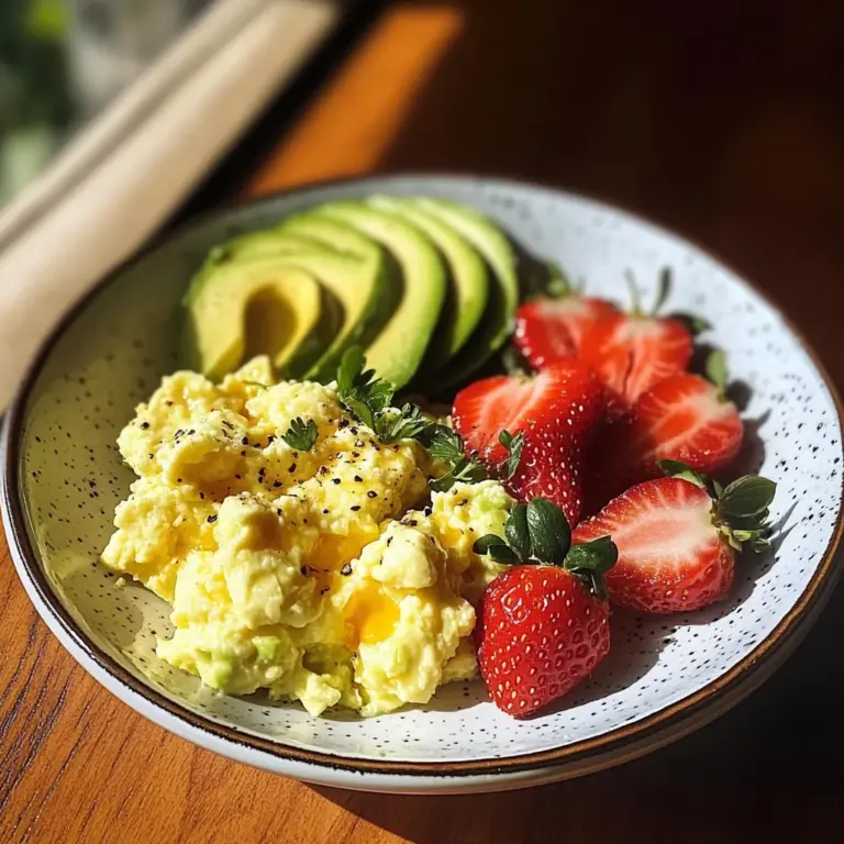 Scrambled Eggs with Avocado & Strawberries