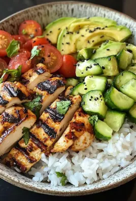 Spicy Grilled Chicken Bowl with Avocado & Cucumber Crunch