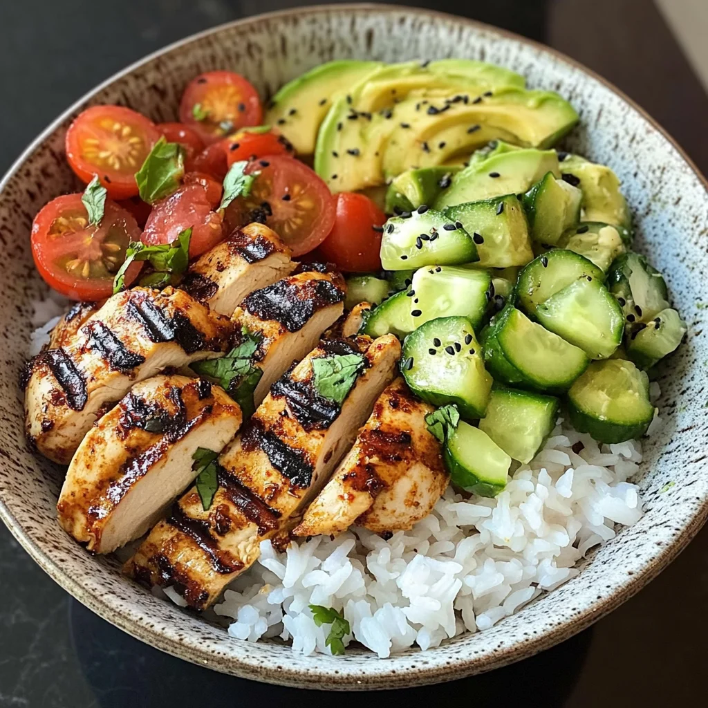 Spicy Grilled Chicken Bowl with Avocado & Cucumber Crunch