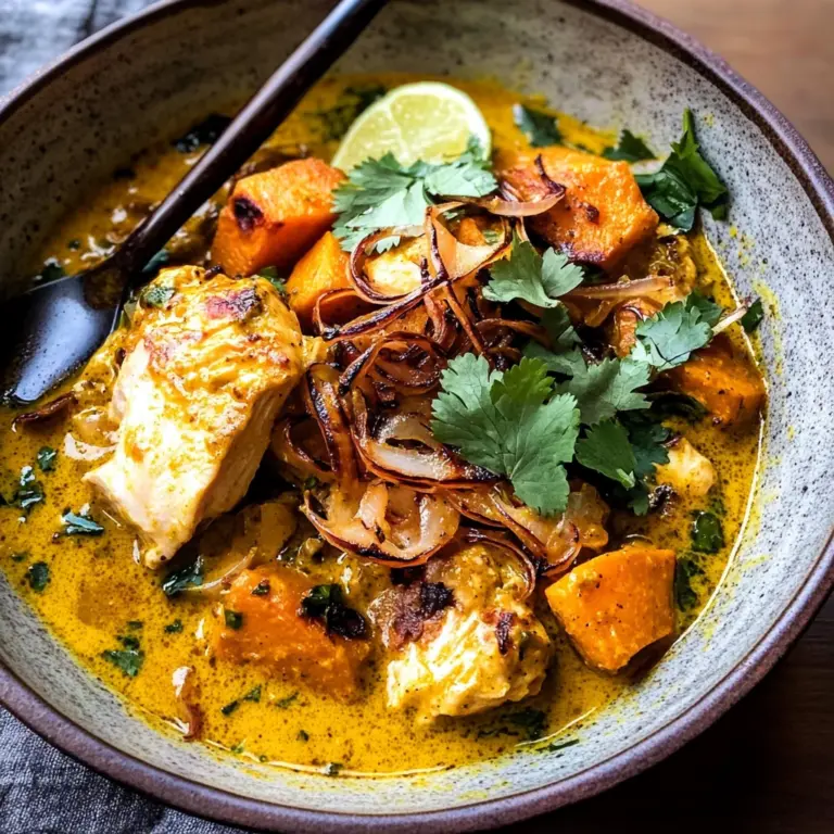Crockpot Coconut Chicken Curry with Crispy Shallot Basil Oil