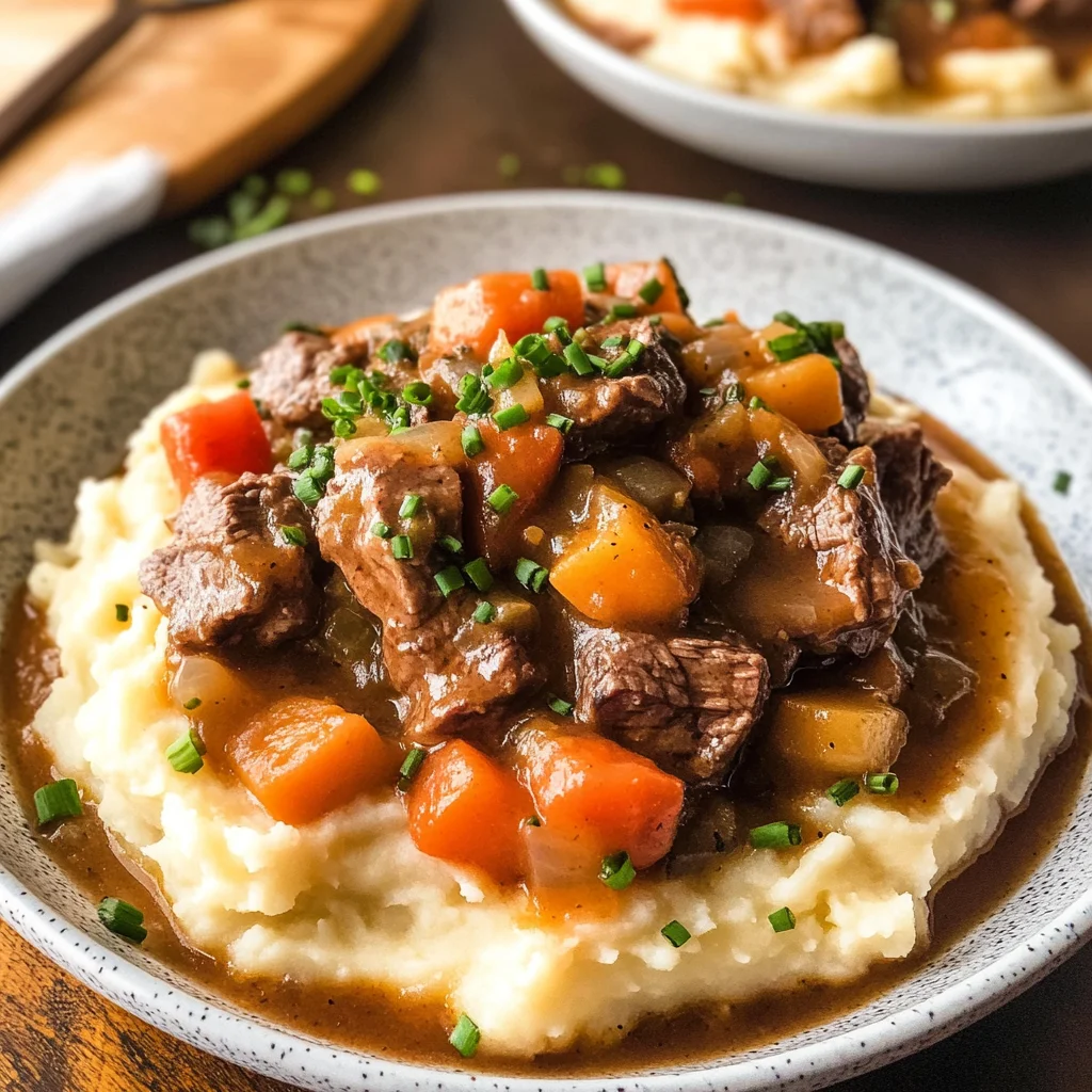 Fall Apple Cider Stew over Mashed Potatoes