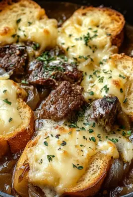 French Onion Beef Stew with Cheesy Bread Topping: A Cozy Gourmet Delight