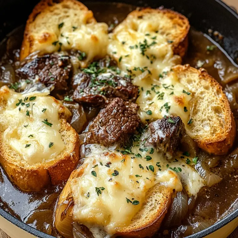 French Onion Beef Stew with Cheesy Bread Topping: A Cozy Gourmet Delight
