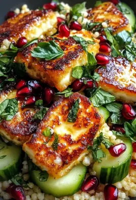 Halloumi & Pomegranate Couscous Salad with Mint-Lemon Dressing