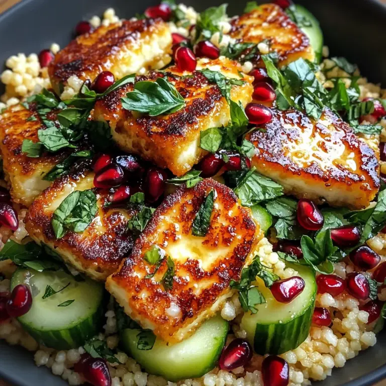 Halloumi & Pomegranate Couscous Salad with Mint-Lemon Dressing