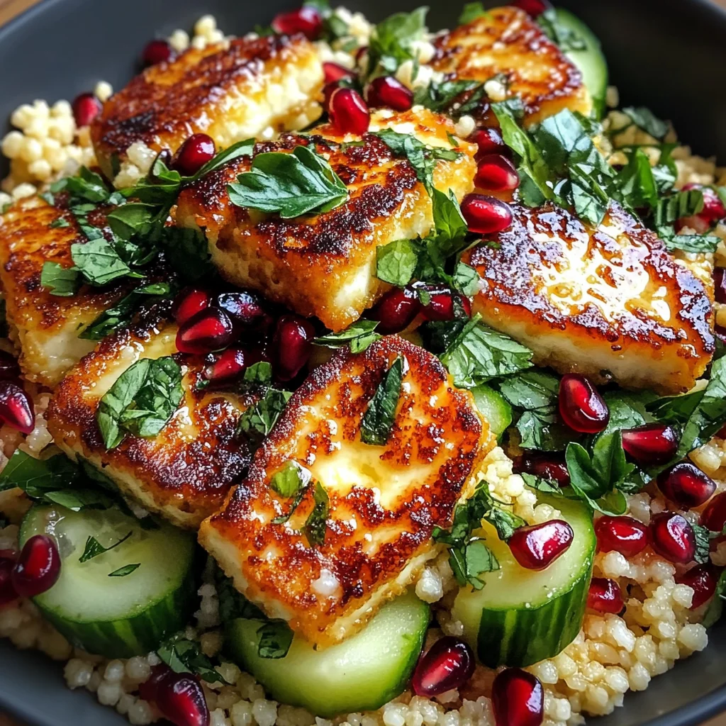 Halloumi & Pomegranate Couscous Salad with Mint-Lemon Dressing