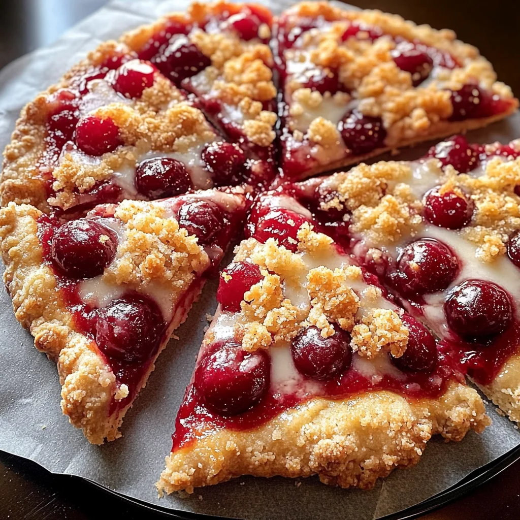 Cherry Dessert Pizza with Cherry Pie Filling and Crumble Topping Recipe