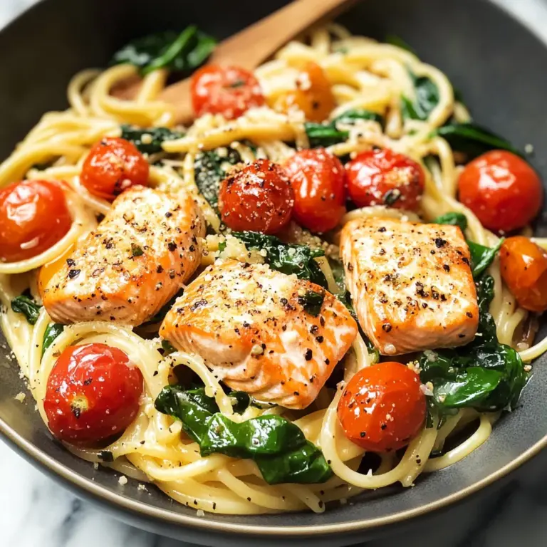 Tomato Spinach Salmon Pasta