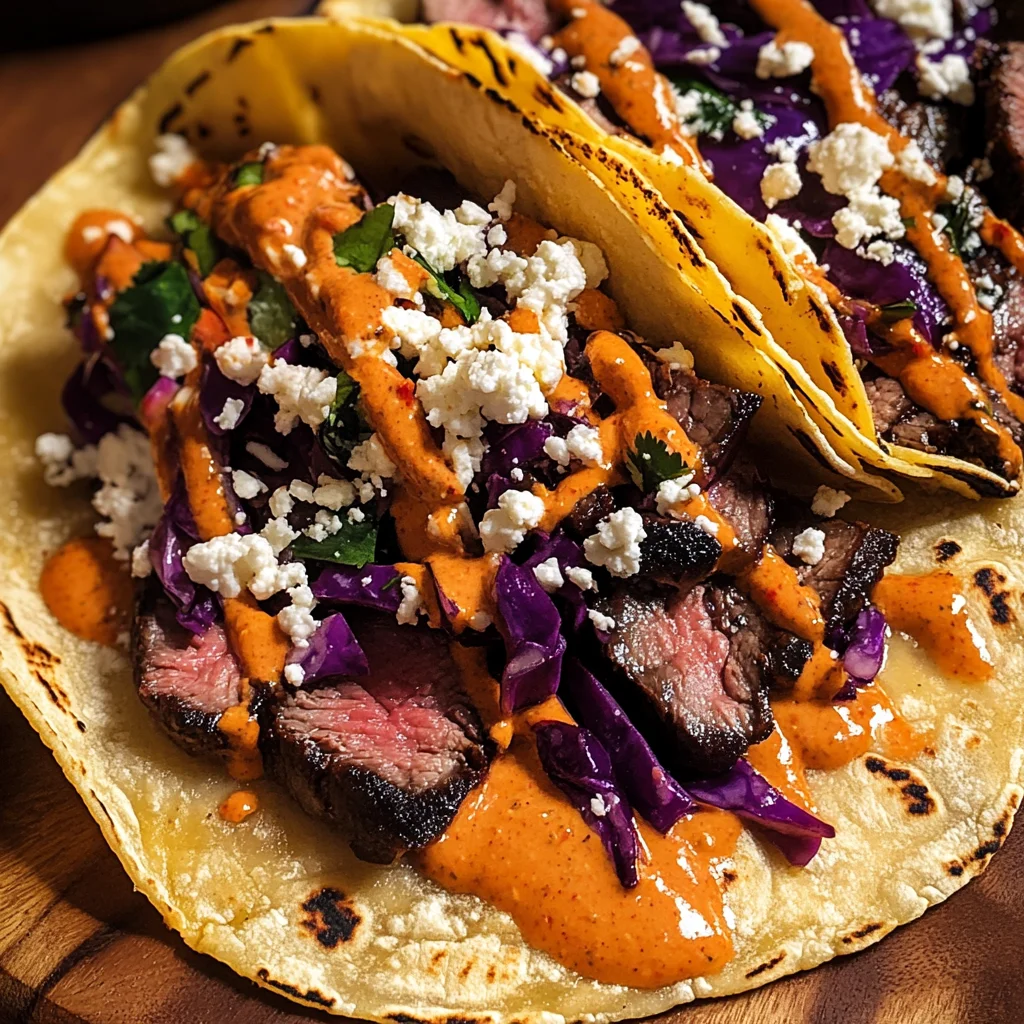 Steak Tacos with Chipotle Sauce & Roasted Cabbage Slaw